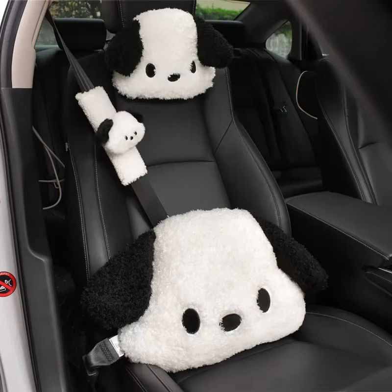 Interior Design Whimsical - หมอนรองหลังและพนักพิงศีรษะในรถยนต์ ลายการ์ตูน ขนนุ่ม ดีไซน์เพื่อสุขภาพกระดูกสันหลัง สายรัดยืดหยุ่น นุ่มสบาย