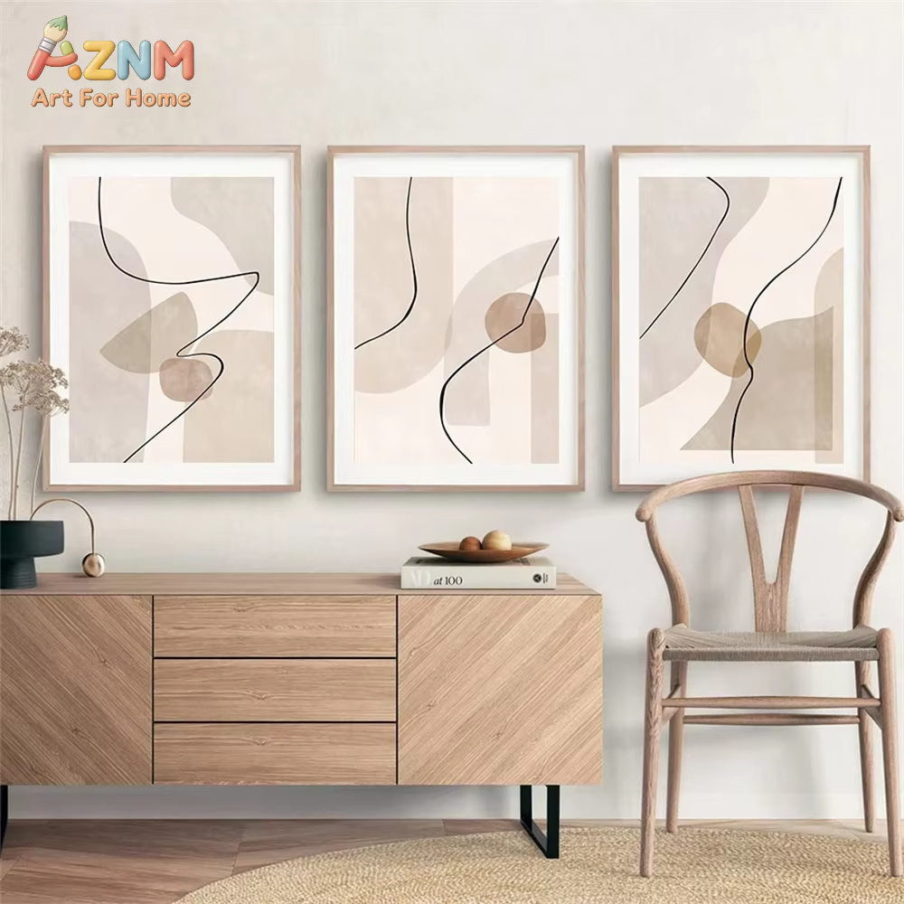 ภาพวาดลายเส้นเรขาคณิตสีเบจแบบน - Interior Design Home Decor บทวิจารณ์และราคา