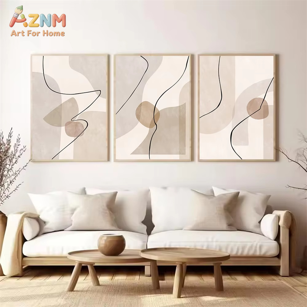 ภาพวาดลายเส้นเรขาคณิตสีเบจแบบน - Interior Design Home Decor บทวิจารณ์และราคา