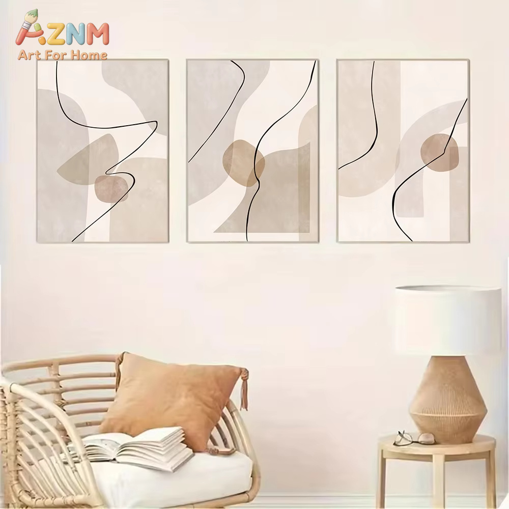 ภาพวาดลายเส้นเรขาคณิตสีเบจแบบน - Interior Design Home Decor บทวิจารณ์และราคา