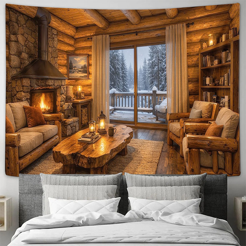 ผ้าแขวนผนังลายกระท่อมไม้แสนอบอ - Interior Design Home Decor บทวิจารณ์และราคา