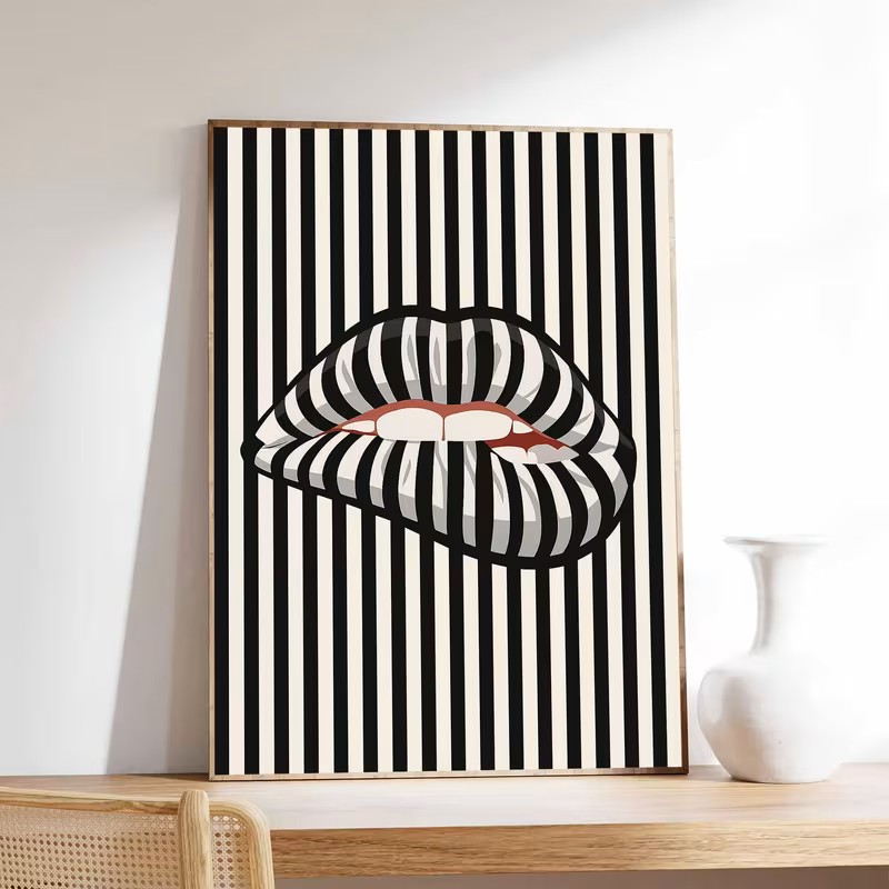โปสเตอร์ผ้าใบลายทางเรียบง่ายแล - Interior Design Home Decor บทวิจารณ์และราคา