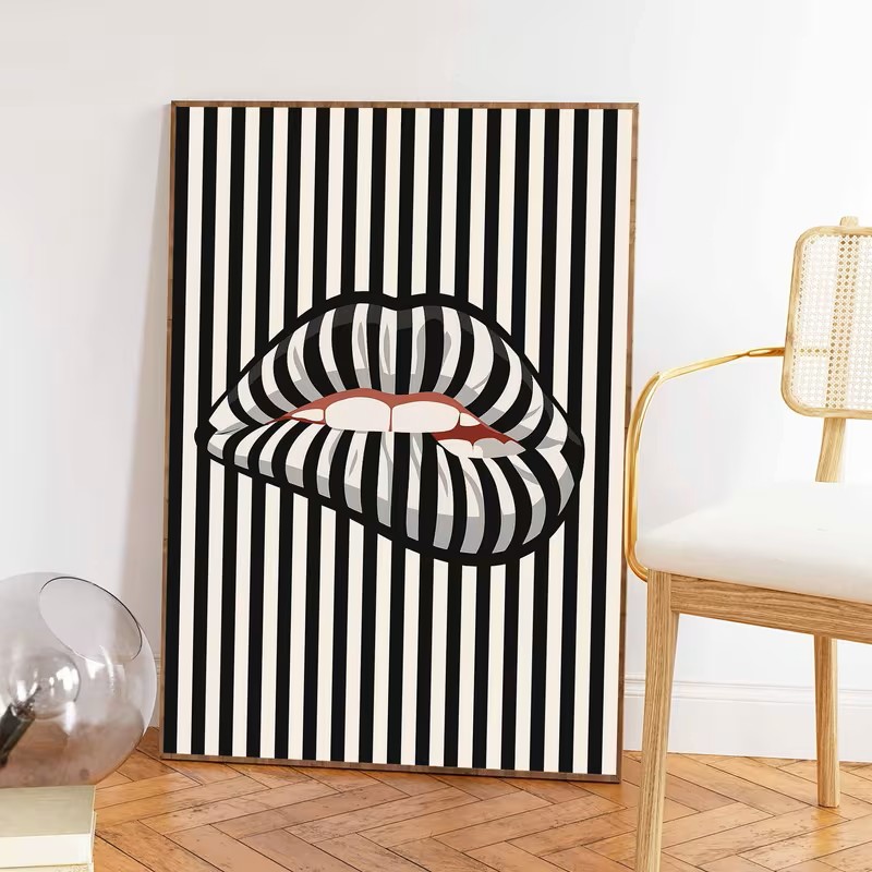 โปสเตอร์ผ้าใบลายทางเรียบง่ายแล - Interior Design Home Decor บทวิจารณ์และราคา